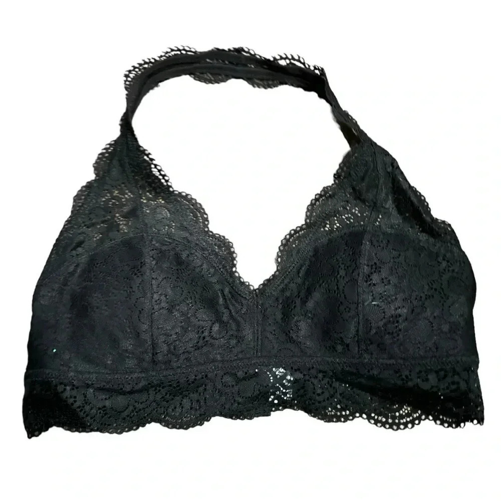 Aerie black lace halter  bra L
